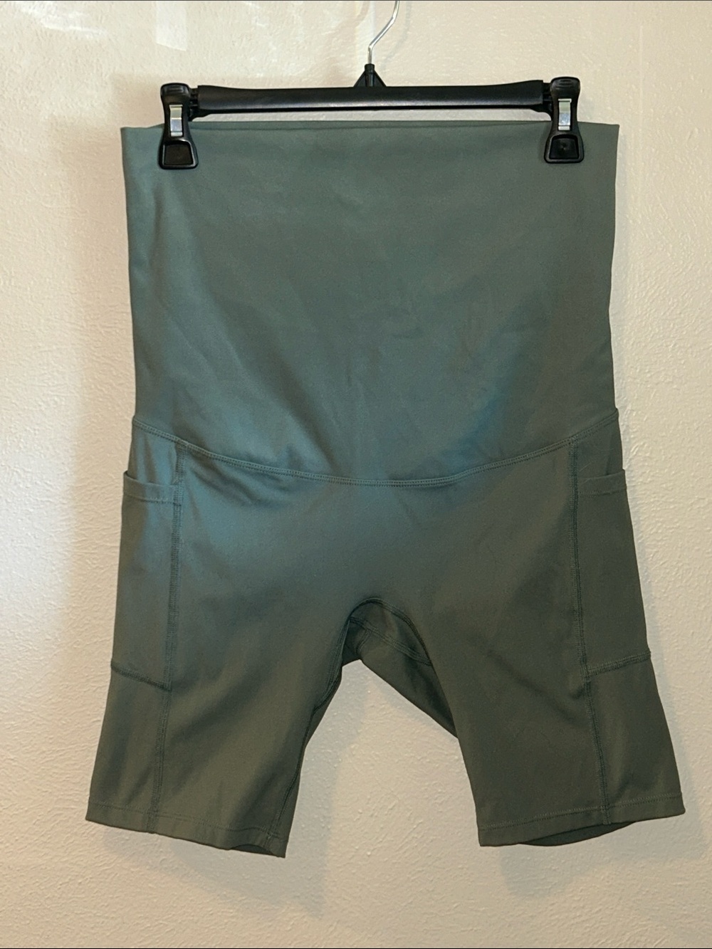 Poshdivah Maternity Bike Yoga Shorts Green Sz S